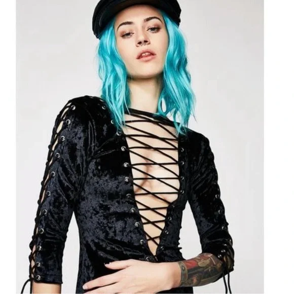 Dolls Kill Current Mood Crushed Velvet Lace Up Dress